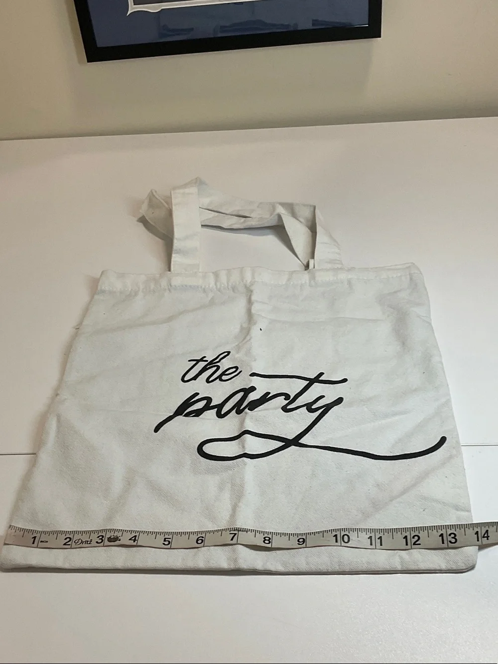 Reusable White Canvas Tote Bag with Black Script - The Party
